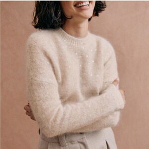 Sezane Ludivine Jumper in Grey Chin‎ Silver Foil Dots Wool Blend Size XS